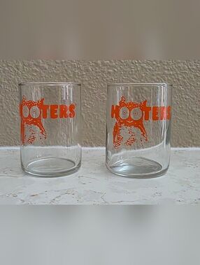 Vintage Hooters Orange Owl Double Shot Glass - Set of 2